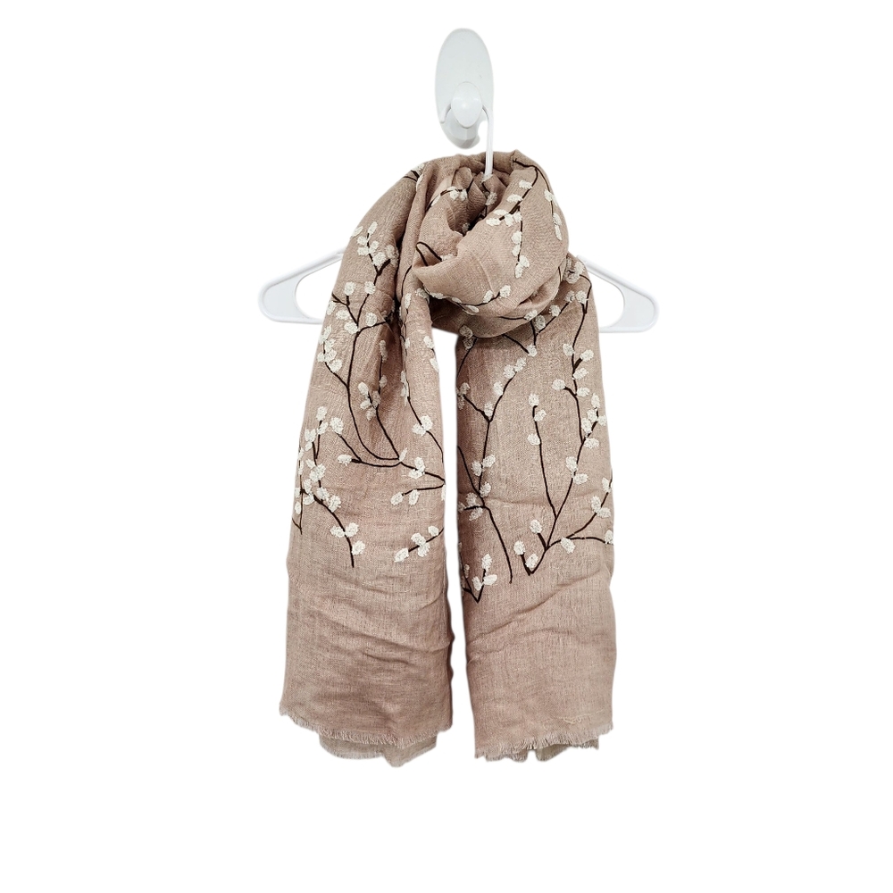 Women's Linen Blend Willow Embroidered Scarf - OS